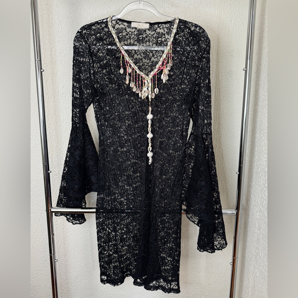 Vintage Just M Paris black lace dress with bell sleeves